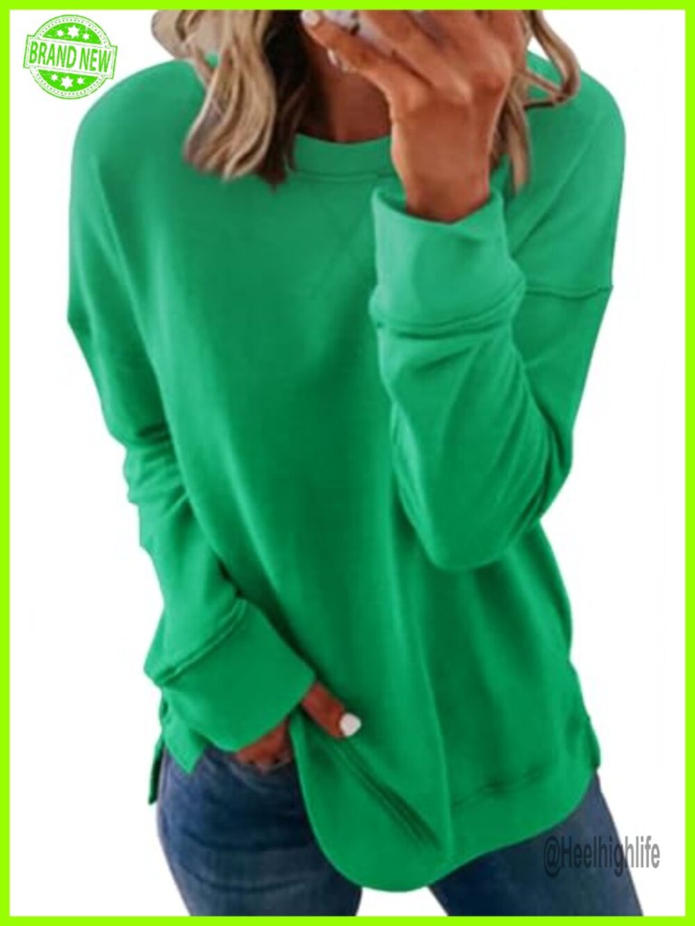 Women's Crewneck Sweatshirt Long Sleeve Side Split Tunic Top Relaxed Fit Fall